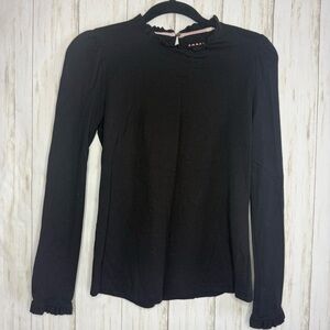 Anthropologie Boden Black Ruffle Long Sleeve Top